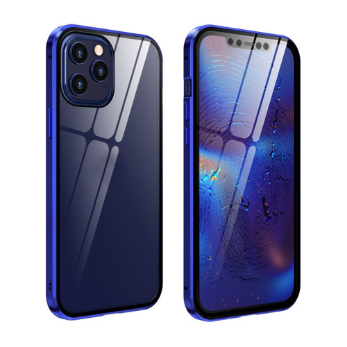 Fusion360 iPhone 12 / 12 Pro Double Sides Tempered Glass Magnetic Adsorption Metal Frame HD Screen Case - Blue Purple